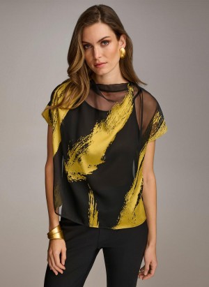 Black Donna Karan Print Cowl Neck Sweaters and Tops | PH_DK79131