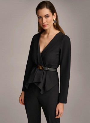 Black Donna Karan Wrap Jacket With Belt Sweaters and Tops | PH_DK54618