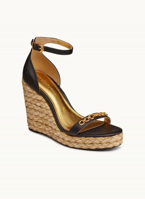 Black Donna Karan Yulissa Ankle Strap Espadrille Sandals | PH_DK54670