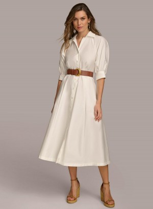 Cream Donna Karan Cotton Shirt Dress | PH_DK39277