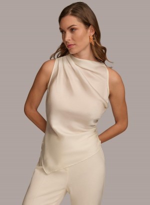 Cream Donna Karan Ruched With Angled Hem Sweaters and Tops | PH_DK15021