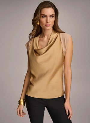 Gold Donna Karan Sleeveless Cowl Neck Sweaters and Tops | PH_DK98035