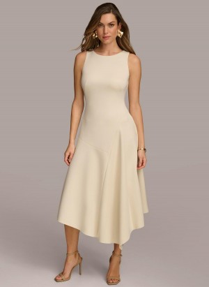 White Donna Karan Asymmetrical Midi Dress | PH_DK90490