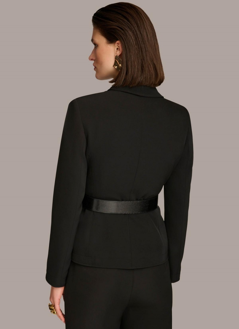 Black Donna Karan Belted Blazer Jacket | PH_DK98568