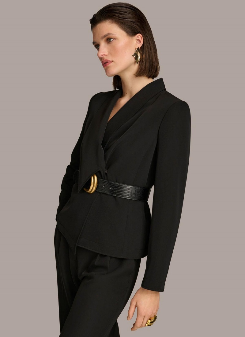 Black Donna Karan Belted Blazer Jacket | PH_DK98568