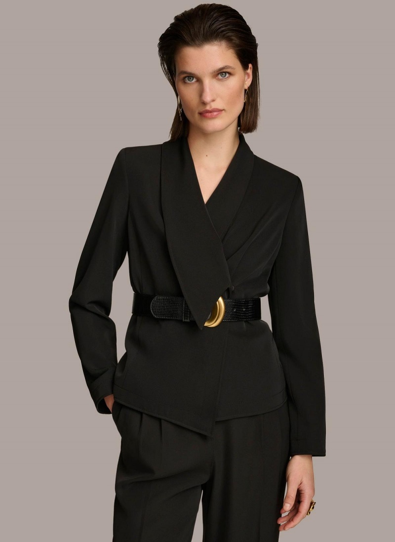 Black Donna Karan Belted Blazer Jacket | PH_DK98568