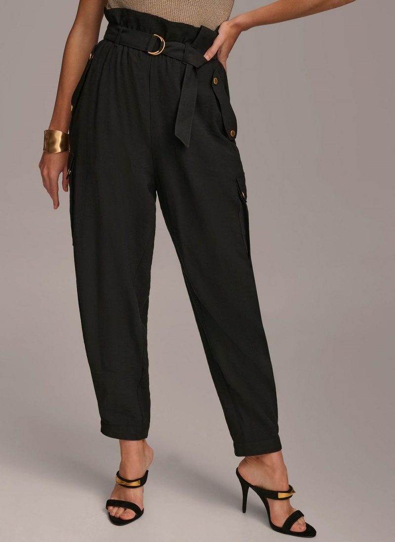 Black Donna Karan Belted Cargo Pants | PH_DK40256