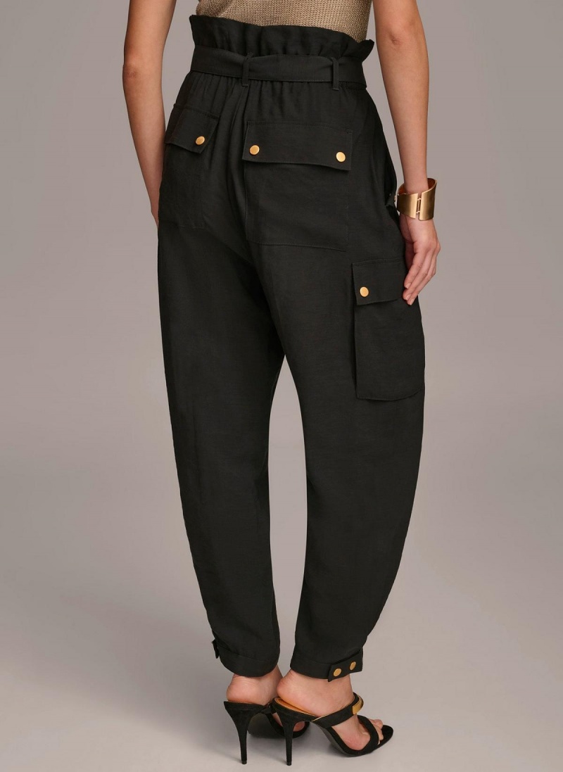 Black Donna Karan Belted Cargo Pants | PH_DK40256