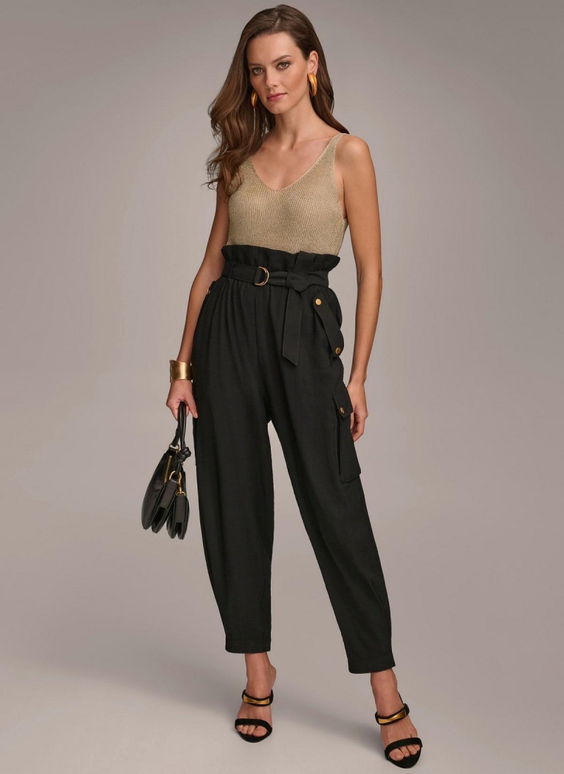 Black Donna Karan Belted Cargo Pants | PH_DK40256