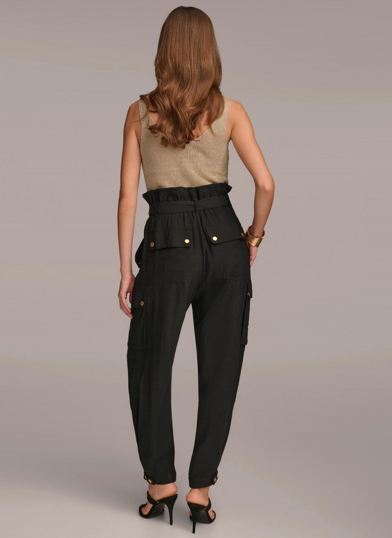 Black Donna Karan Belted Cargo Pants | PH_DK40256