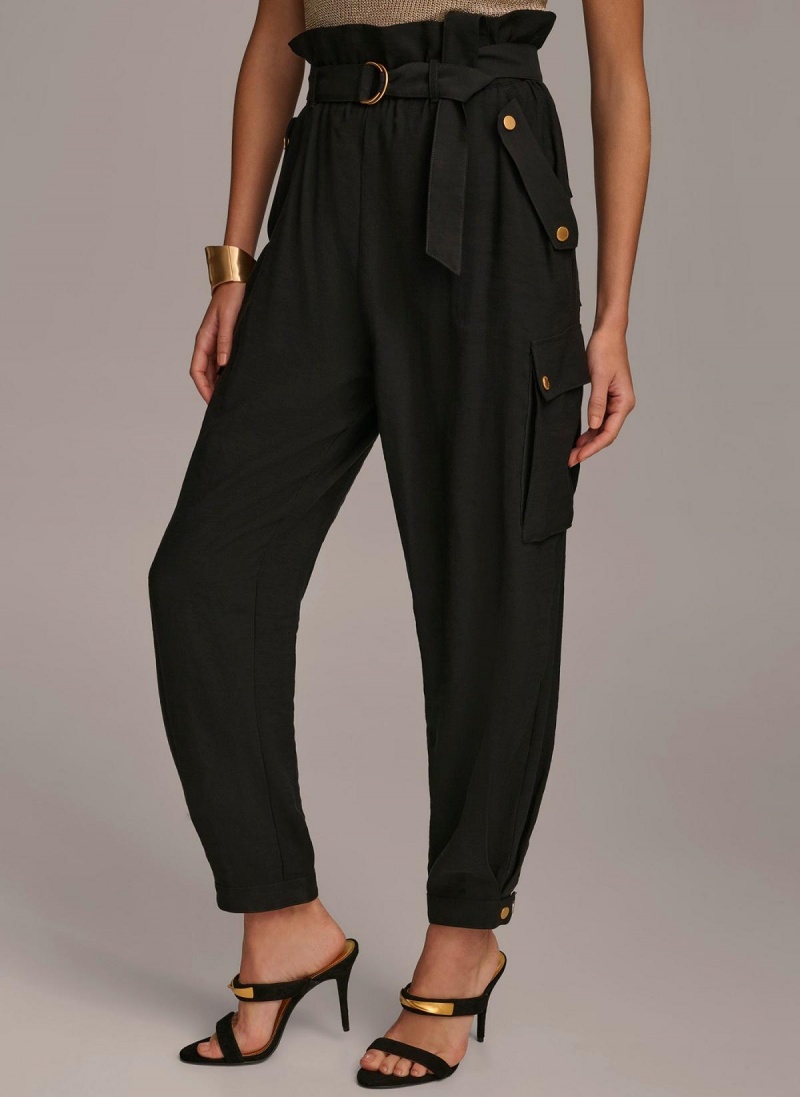 Black Donna Karan Belted Cargo Pants | PH_DK40256