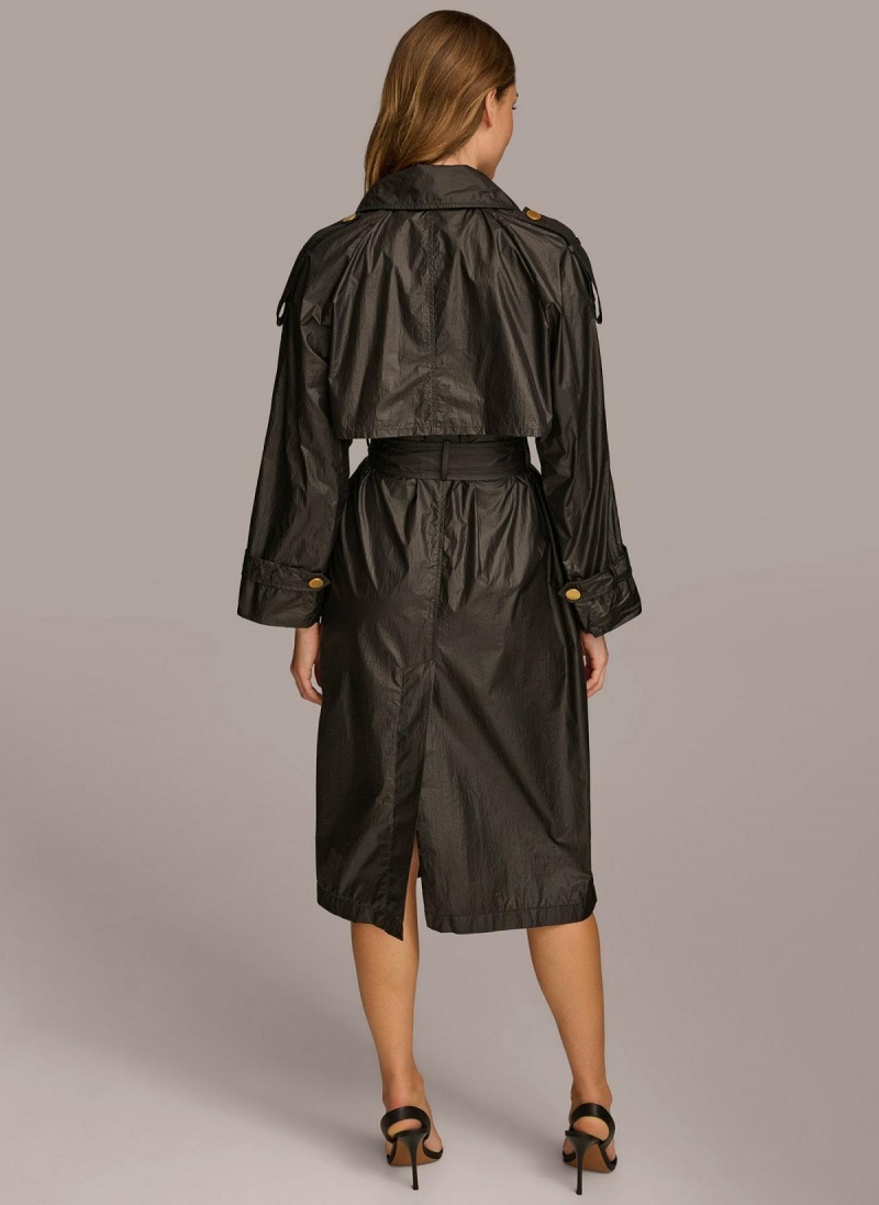 Black Donna Karan Belted Light Weight Trench Outerwear | PH_DK51086