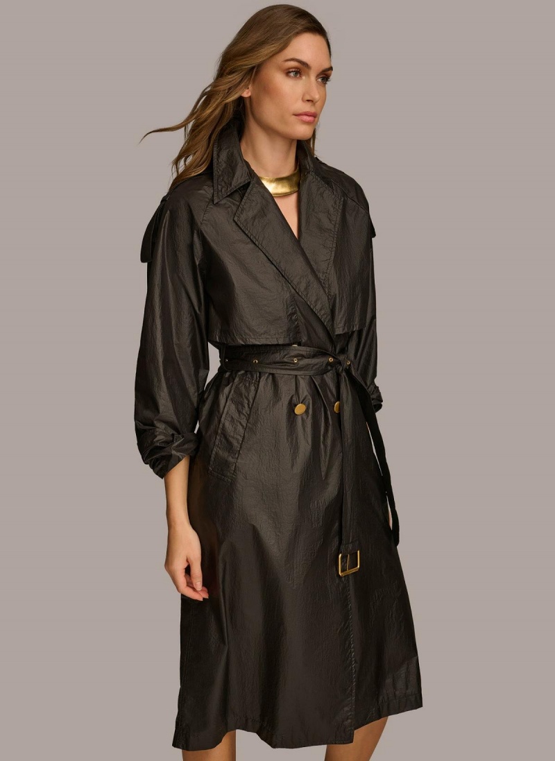 Black Donna Karan Belted Light Weight Trench Outerwear | PH_DK51086