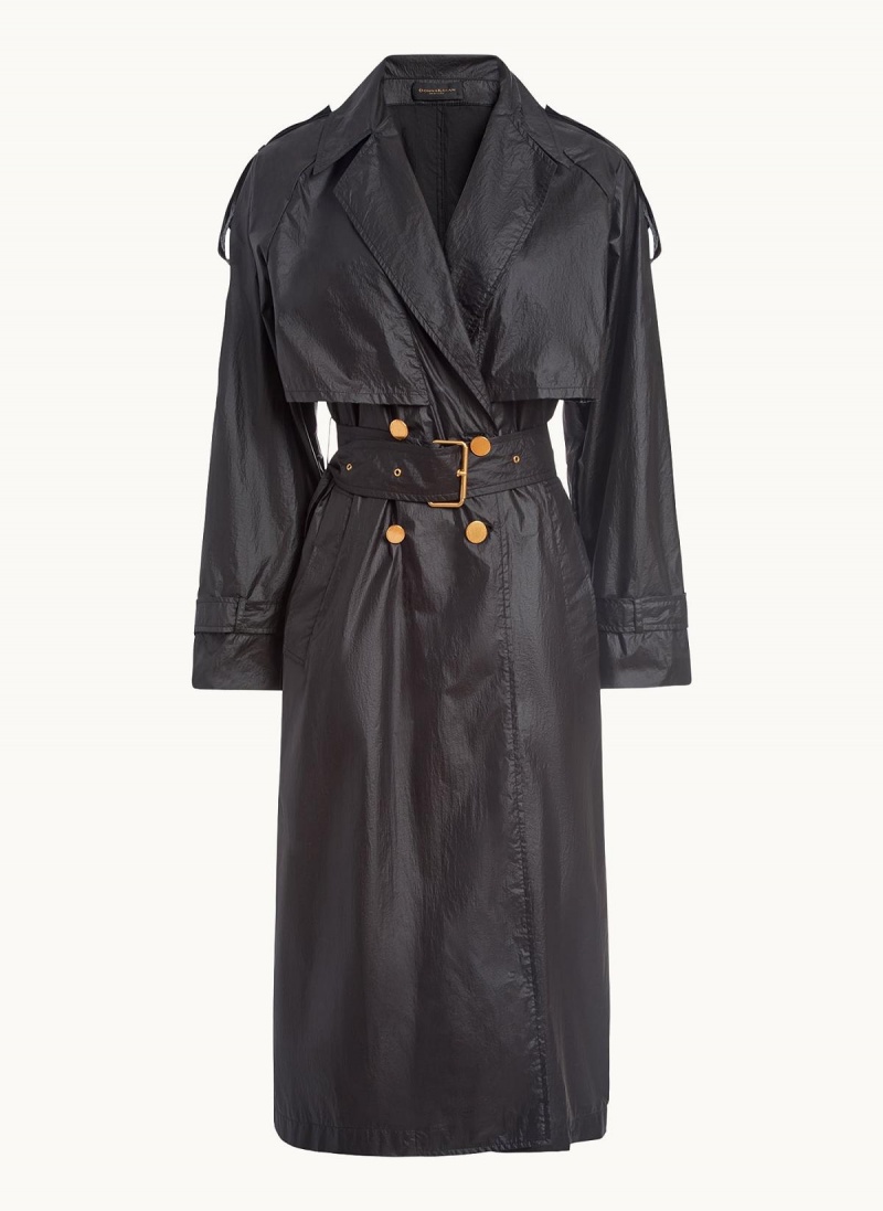 Black Donna Karan Belted Light Weight Trench Outerwear | PH_DK51086