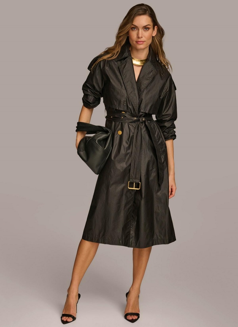 Black Donna Karan Belted Light Weight Trench Outerwear | PH_DK51086