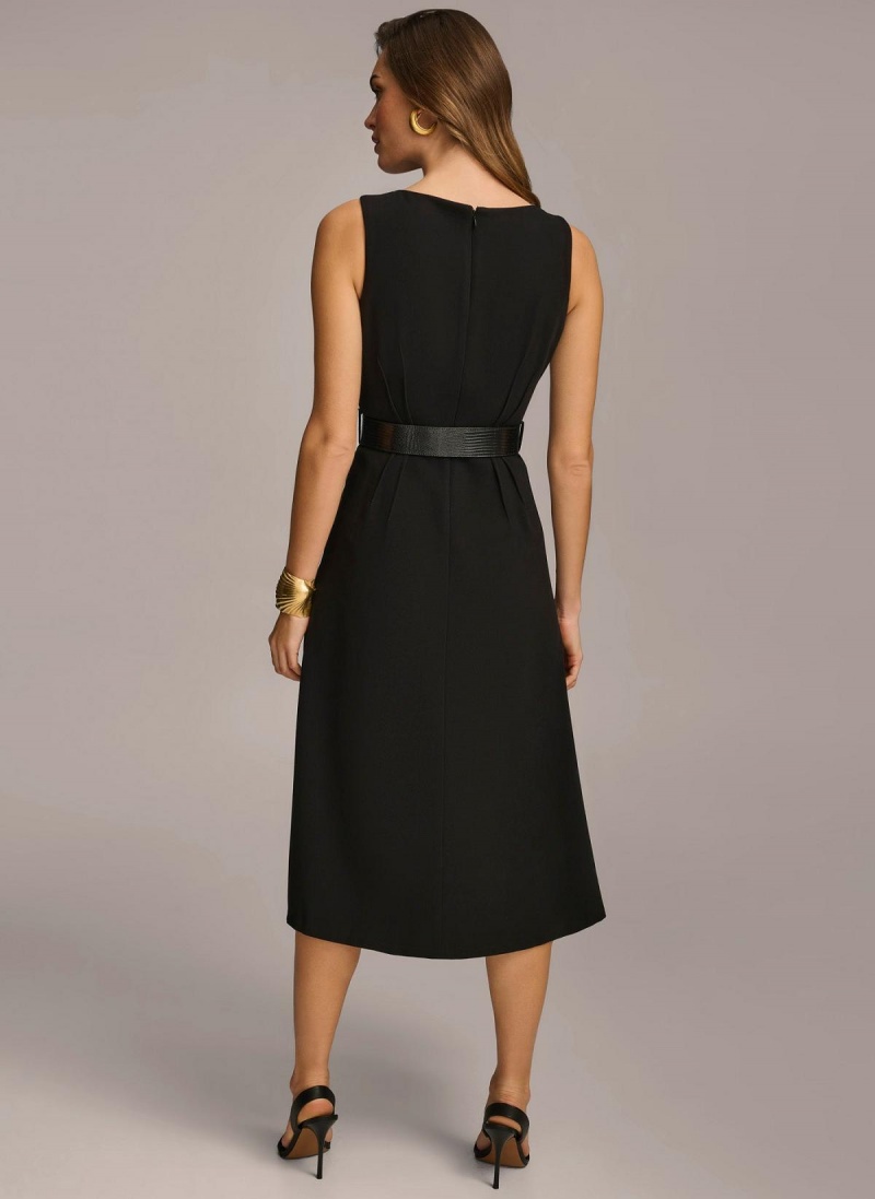 Black Donna Karan Belted Midi Dress | PH_DK28819