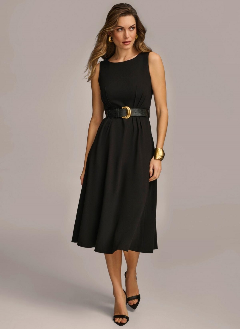 Black Donna Karan Belted Midi Dress | PH_DK28819