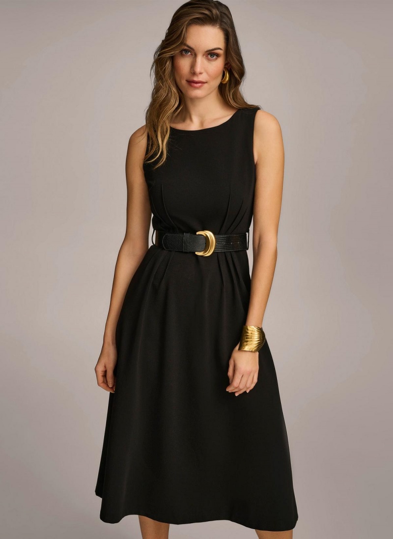 Black Donna Karan Belted Midi Dress | PH_DK28819