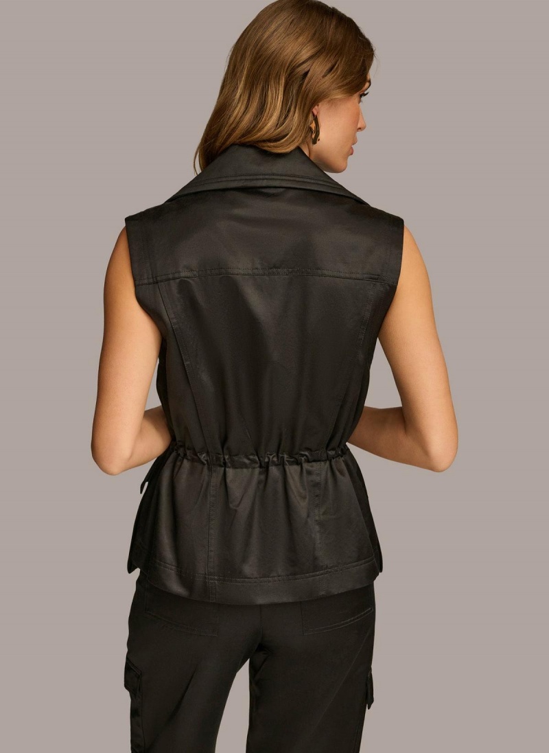 Black Donna Karan Belted Vest Outerwear | PH_DK70362