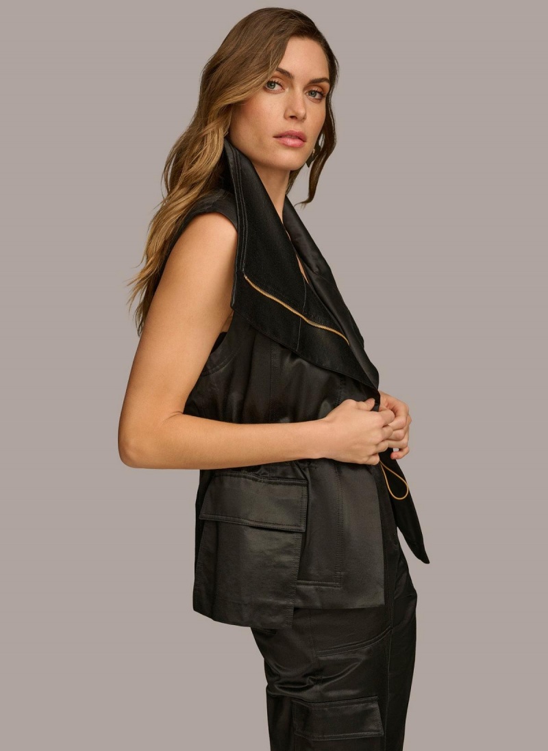 Black Donna Karan Belted Vest Outerwear | PH_DK70362