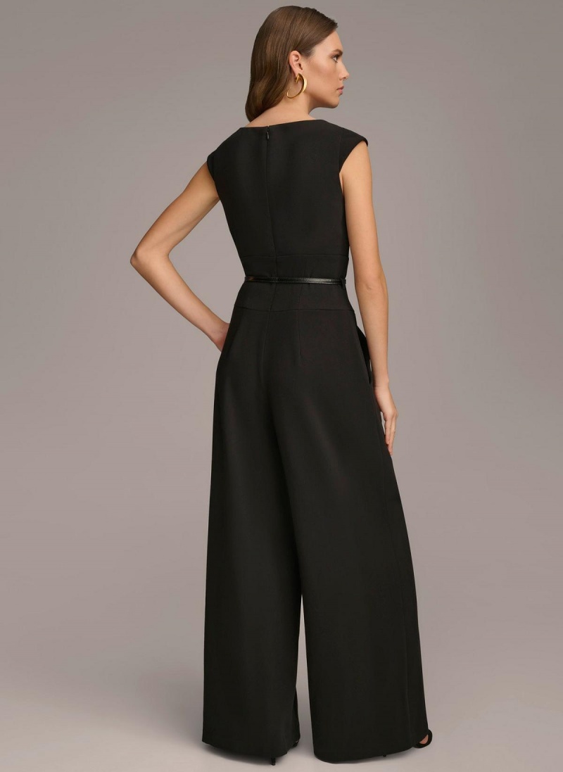 Black Donna Karan Belted With Pockets Jumpsuit | PH_DK85867