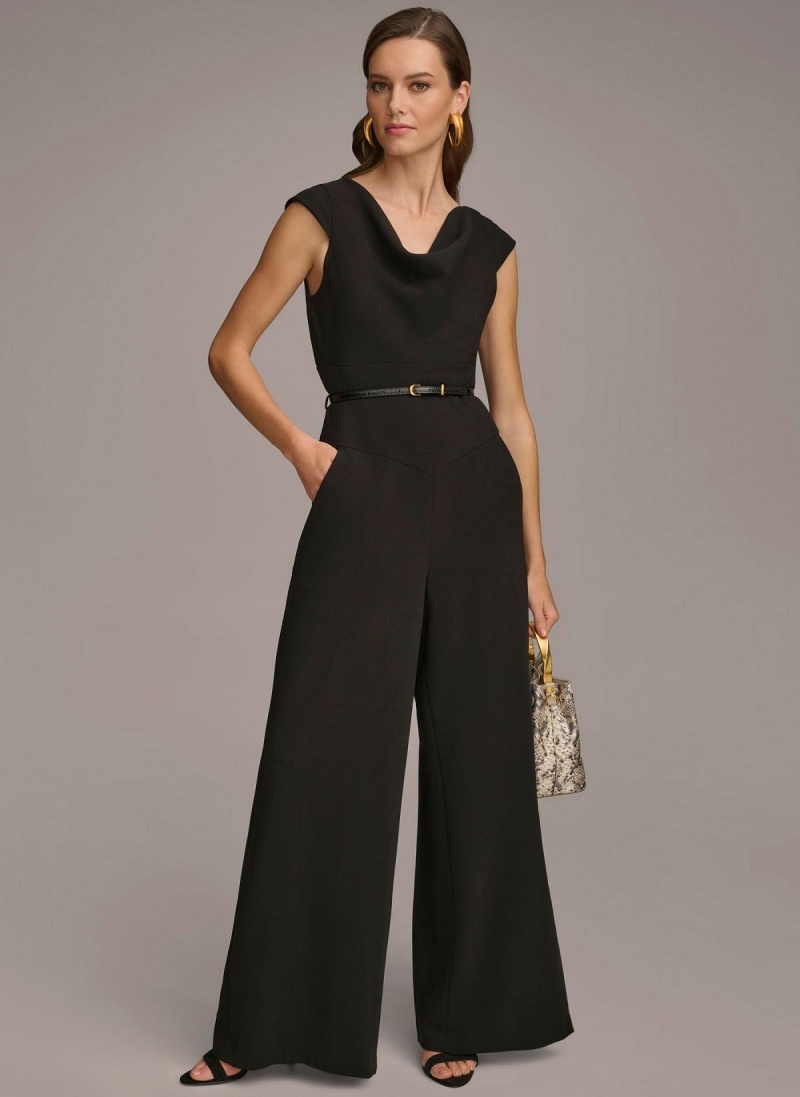 Black Donna Karan Belted With Pockets Jumpsuit | PH_DK85867