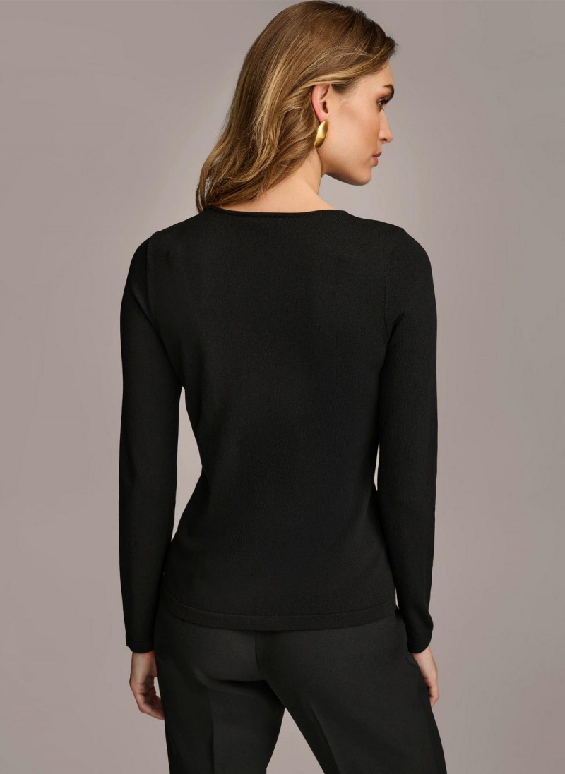 Black Donna Karan Buckle Hardware Sweaters and Tops | PH_DK74269