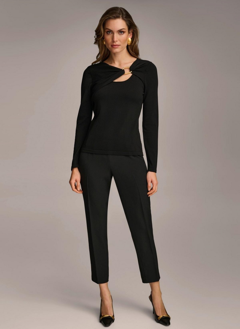 Black Donna Karan Buckle Hardware Sweaters and Tops | PH_DK74269