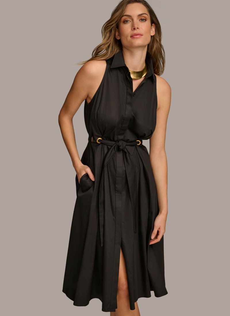 Black Donna Karan Cotton Shirt Dress | PH_DK38286