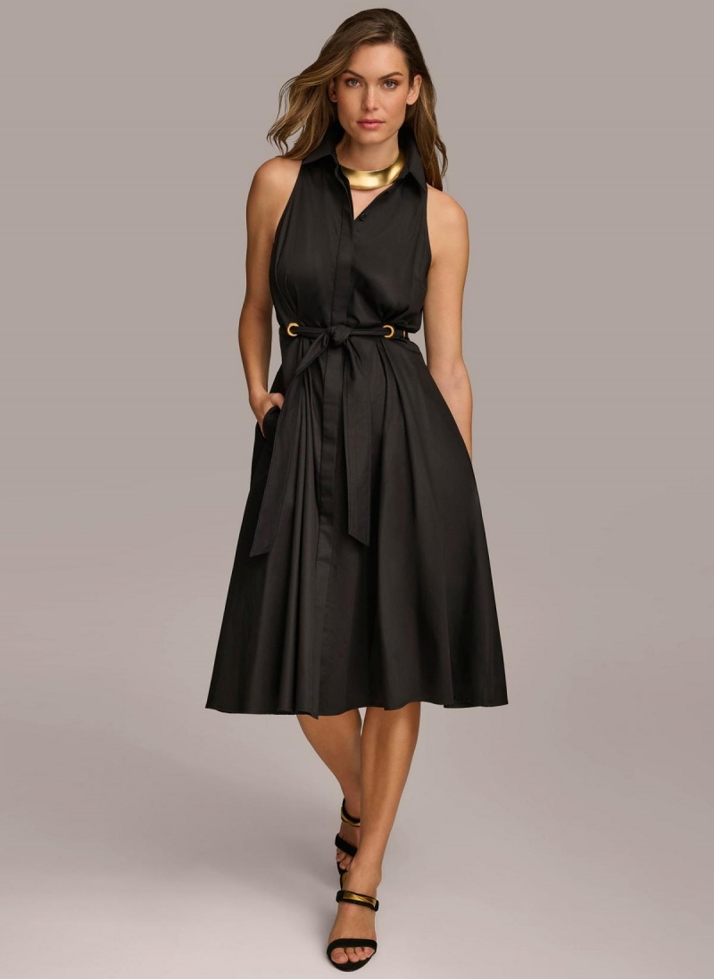 Black Donna Karan Cotton Shirt Dress | PH_DK38286