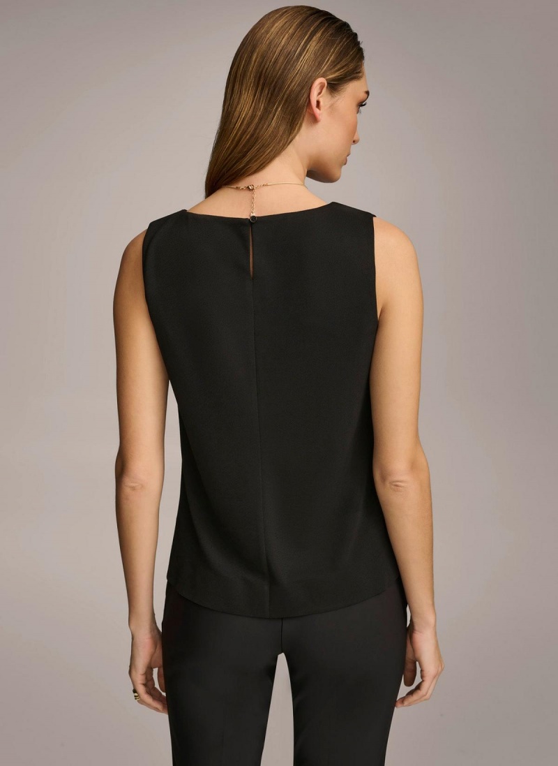 Black Donna Karan Crew Neck Layering Knit Sweaters and Tops | PH_DK63267