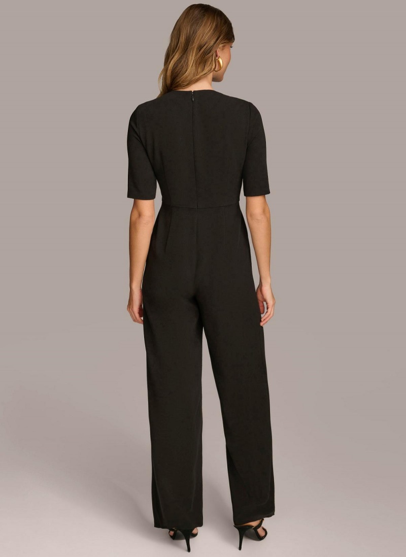 Black Donna Karan Half Sleeve Twist Neck Jumpsuit | PH_DK87224