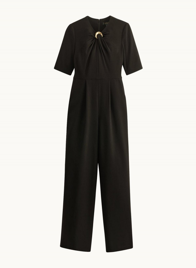 Black Donna Karan Half Sleeve Twist Neck Jumpsuit | PH_DK87224