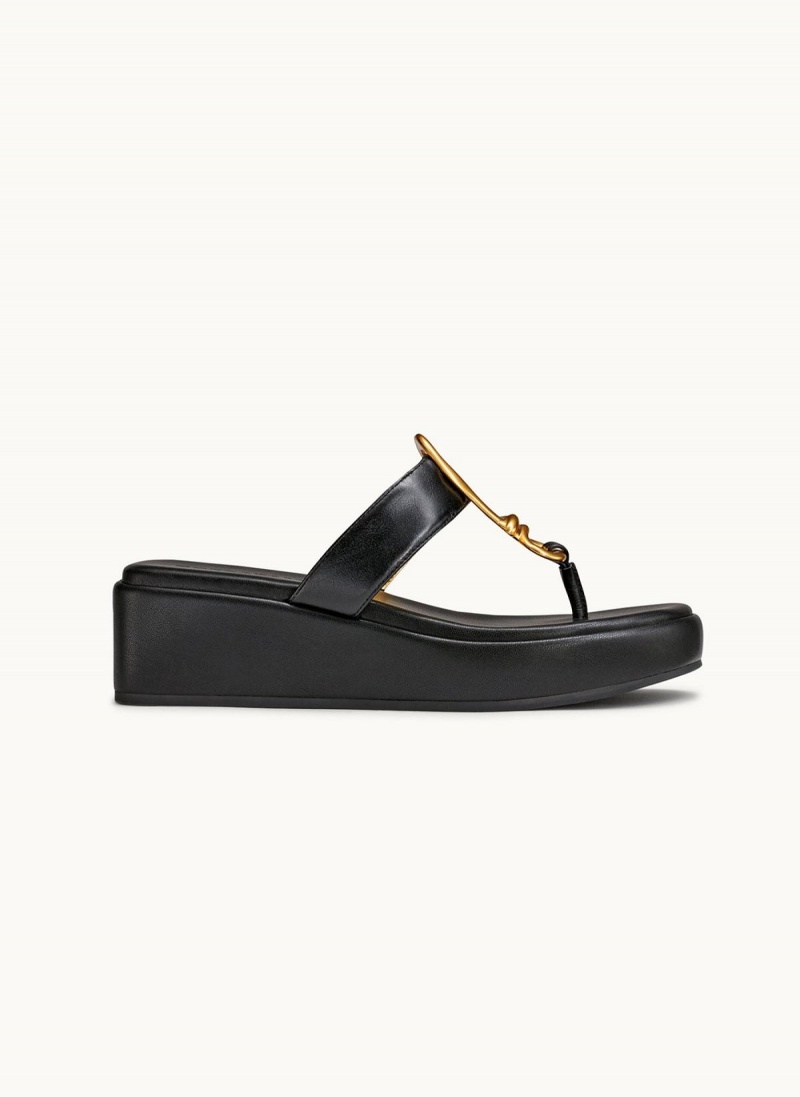 Black Donna Karan Harlyn Wedge Sandals | PH_DK70716