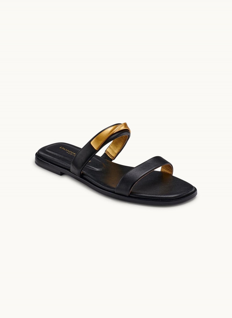 Black Donna Karan Harmoni Flat Sandals | PH_DK53925