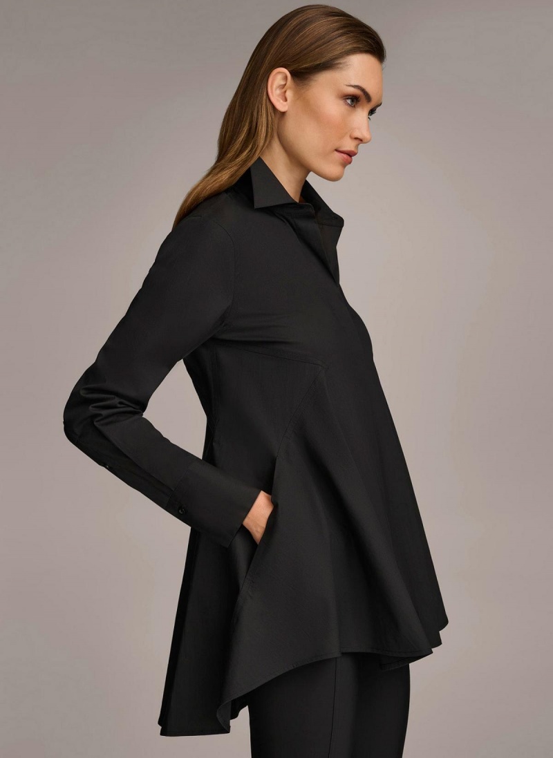 Black Donna Karan Long Sleeve A-line Tunic Sweaters and Tops | PH_DK82420