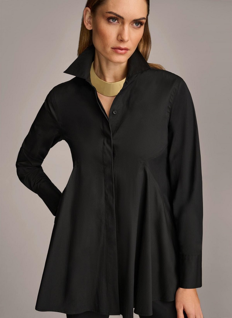 Black Donna Karan Long Sleeve A-line Tunic Sweaters and Tops | PH_DK82420