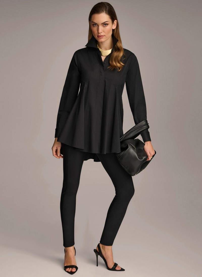 Black Donna Karan Long Sleeve A-line Tunic Sweaters and Tops | PH_DK82420