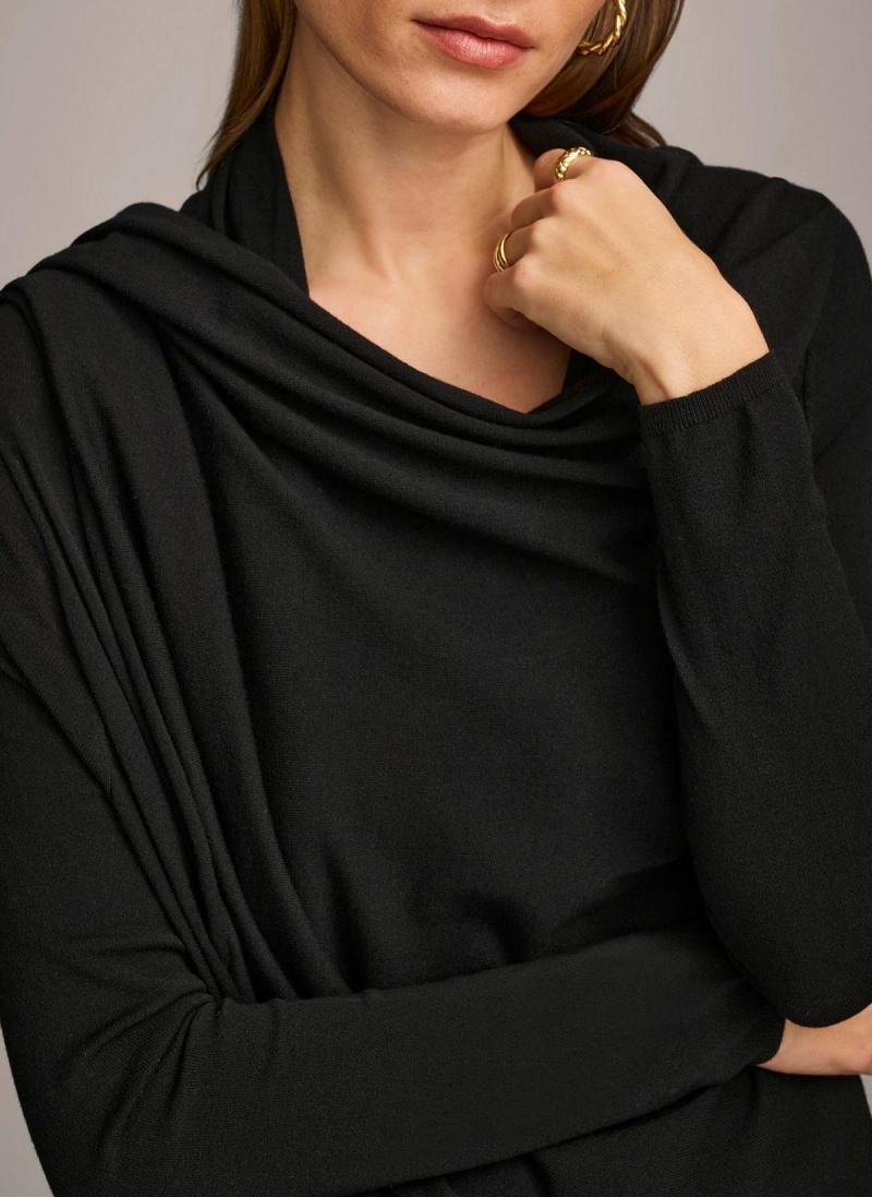 Black Donna Karan Long Sleeve Drape Cardigan Sweaters and Tops | PH_DK78274