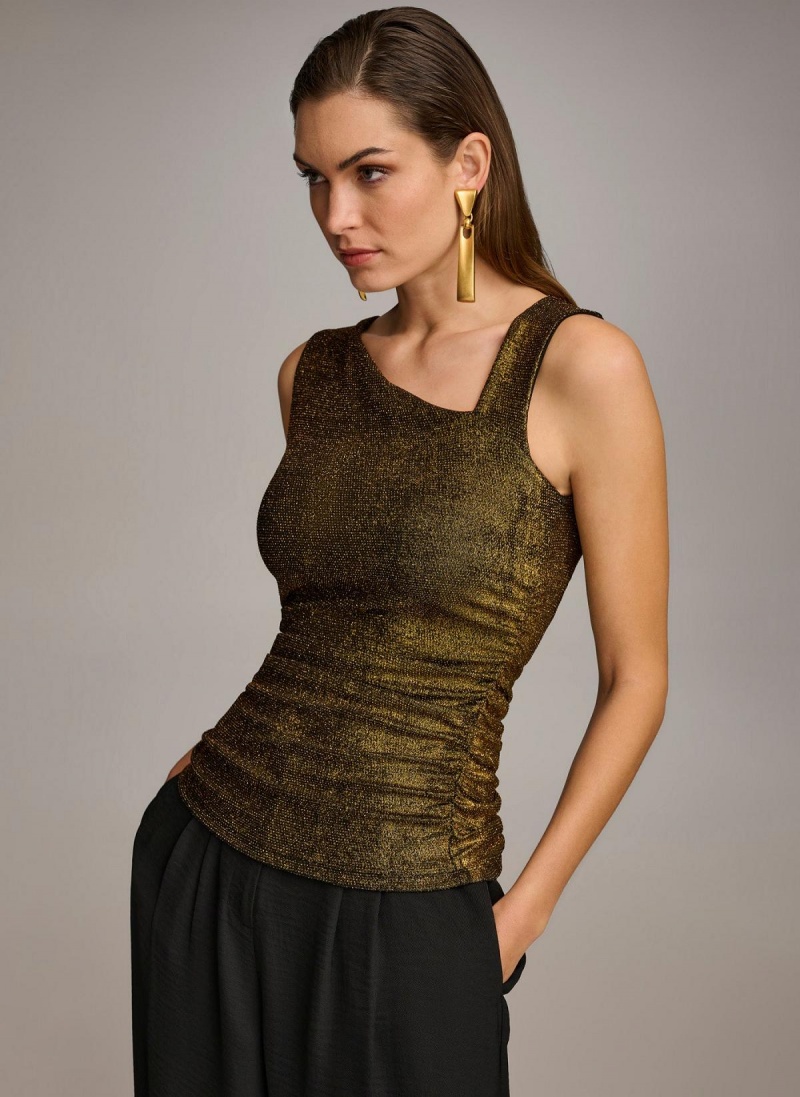 Black Donna Karan Metallic Tank Sweaters and Tops | PH_DK87200