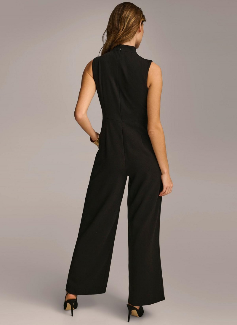 Black Donna Karan Mock Neck With Pockets Jumpsuit | PH_DK19954