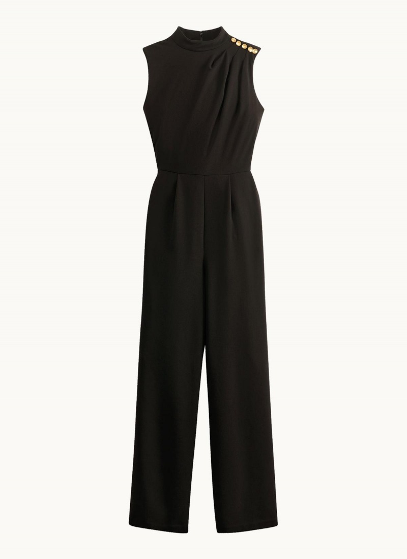 Black Donna Karan Mock Neck With Pockets Jumpsuit | PH_DK19954