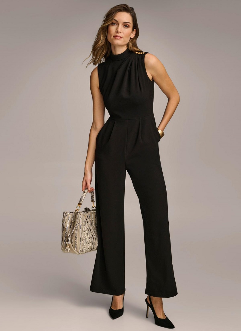 Black Donna Karan Mock Neck With Pockets Jumpsuit | PH_DK19954