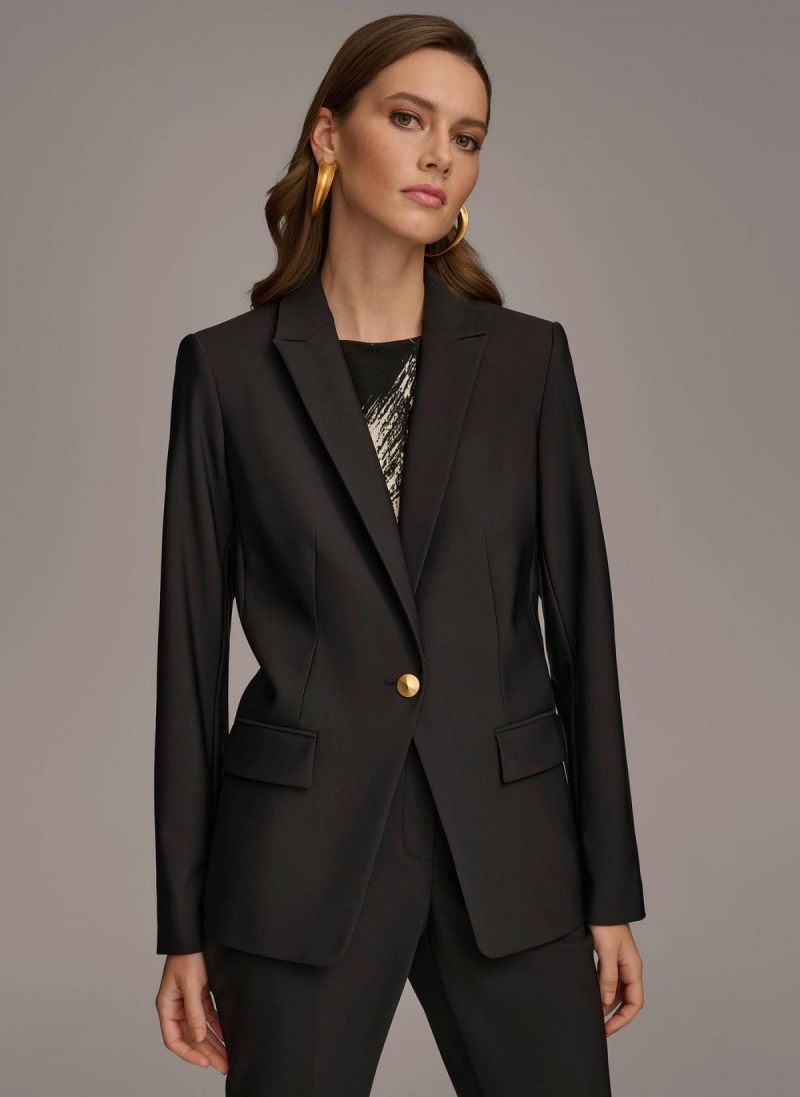 Black Donna Karan One Button Jacket | PH_DK50415