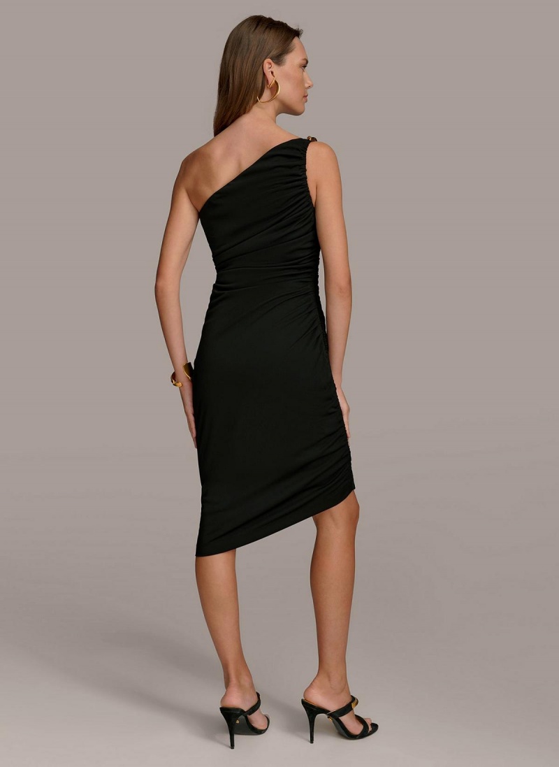 Black Donna Karan One Shoulder Ruched Dress | PH_DK55296