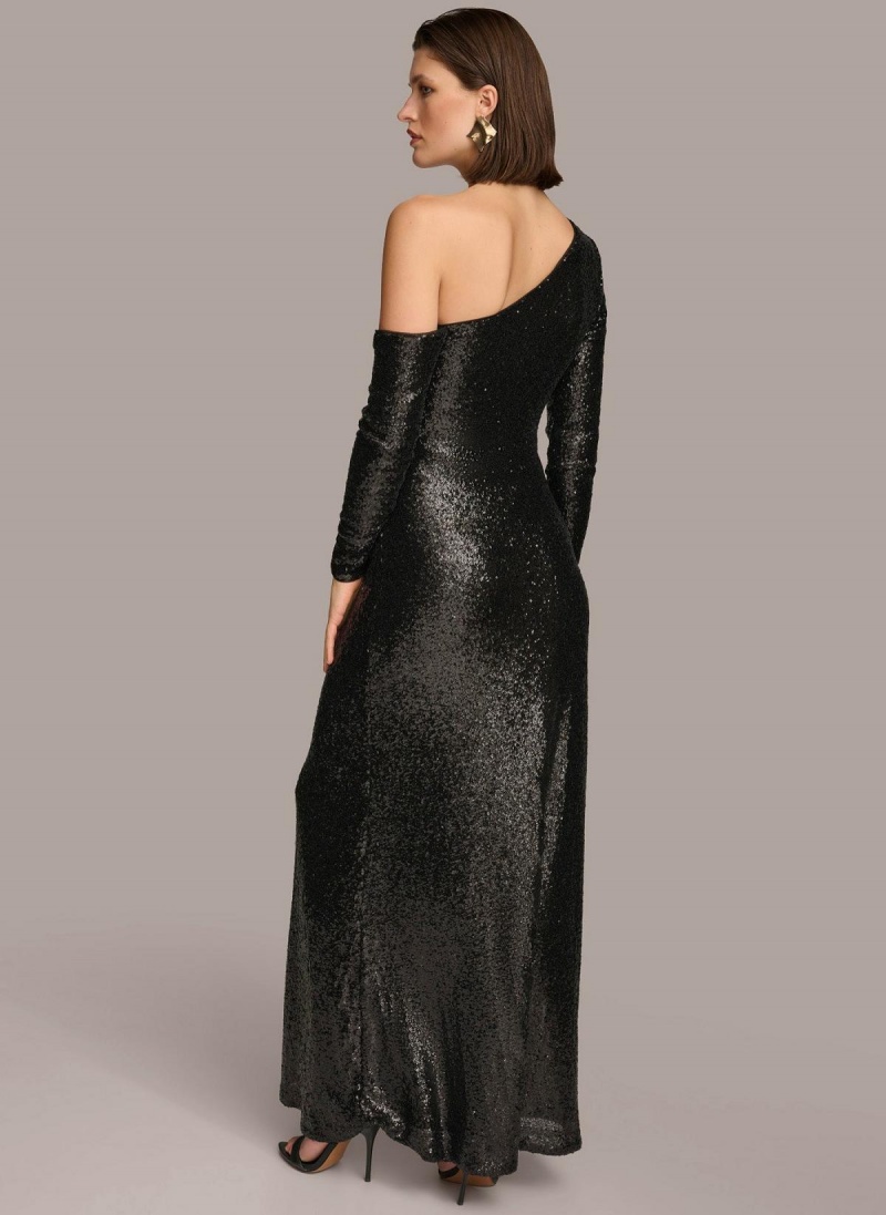 Black Donna Karan One Shoulder Sequin Dress | PH_DK11214