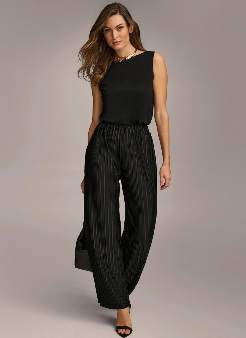 Black Donna Karan Pleated Pull On Pants | PH_DK46252