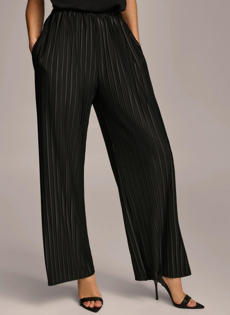 Black Donna Karan Pleated Pull On Pants | PH_DK46252