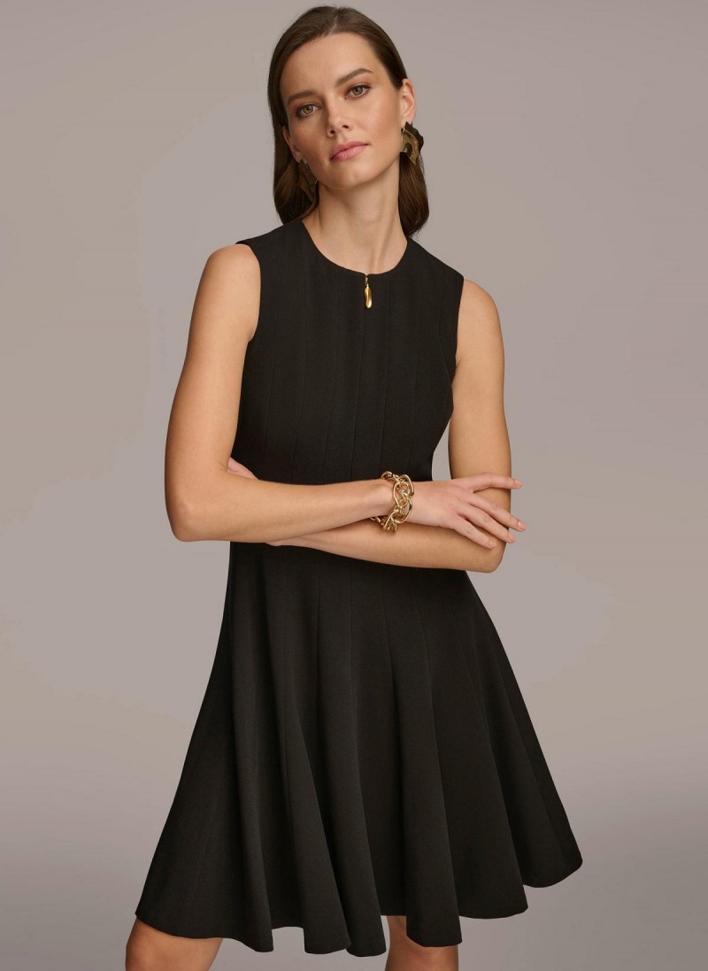 Black Donna Karan Pleated Skirt Dress | PH_DK78130