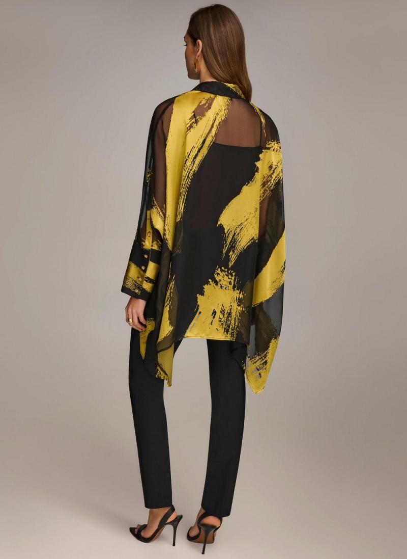 Black Donna Karan Print Collared Tunic Sweaters and Tops | PH_DK19735